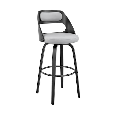 Armen Living Julius 26" Gray Faux Leather and Black Wood Bar Stool LCJUBABLGR26